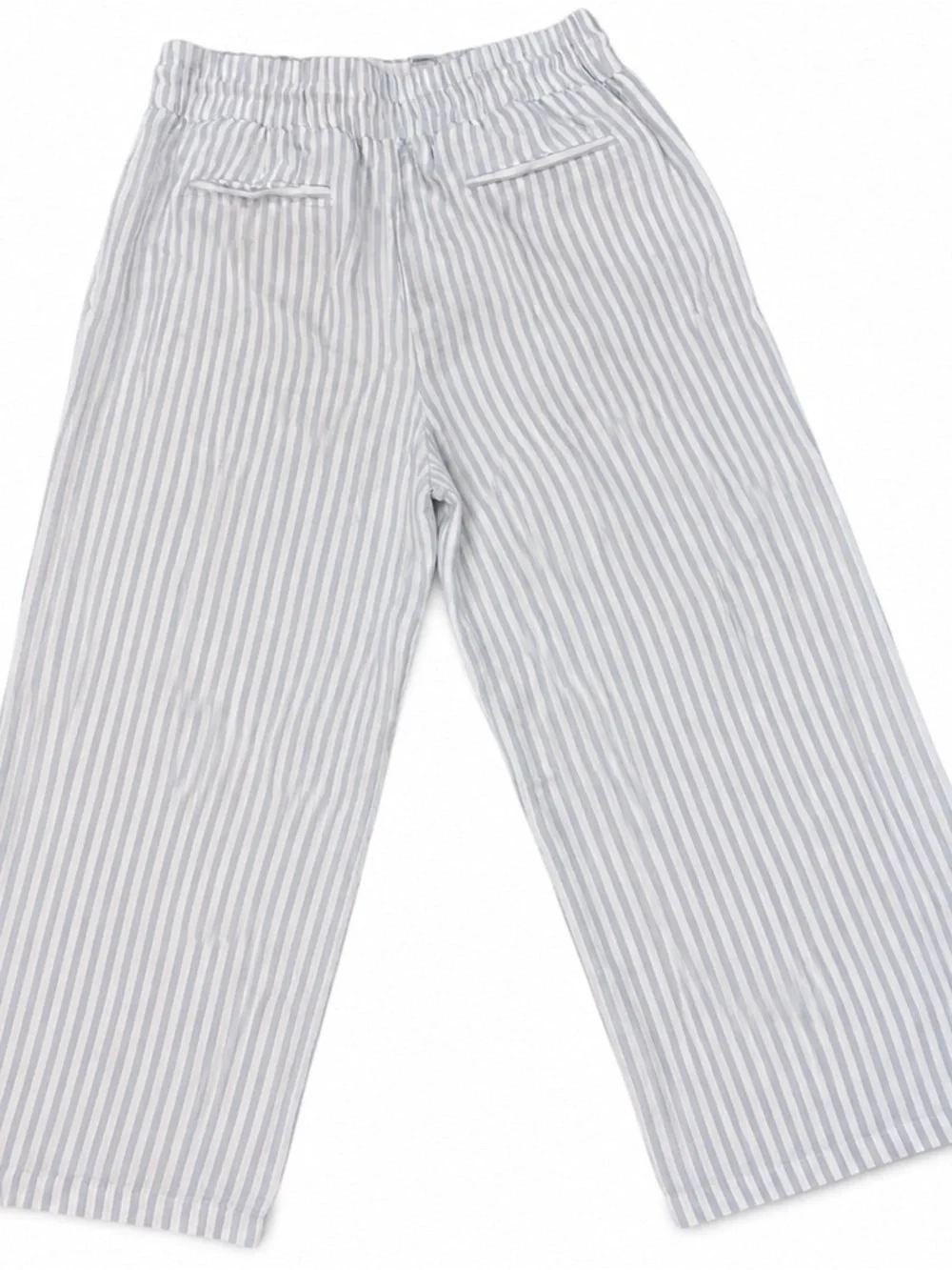 Quince Light Blue & White Striped Cropped Wide-Leg Linen Blend Pants